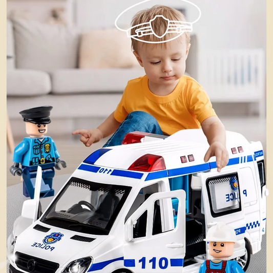 1:32 Mini Ambulance Police Car, Sound & Light Vehicle for Imaginative Kids, Safe for Ages 3+