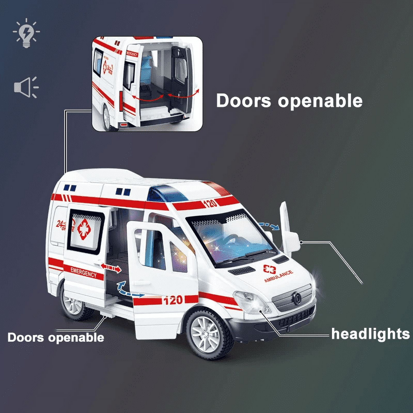 1:32 Mini Ambulance Police Car, Sound & Light Vehicle for Imaginative Kids, Safe for Ages 3+