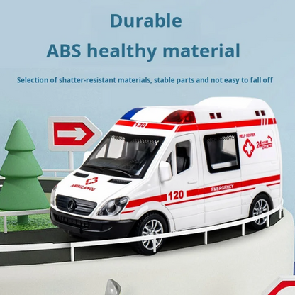 1:32 Mini Ambulance Police Car, Sound & Light Vehicle for Imaginative Kids, Safe for Ages 3+