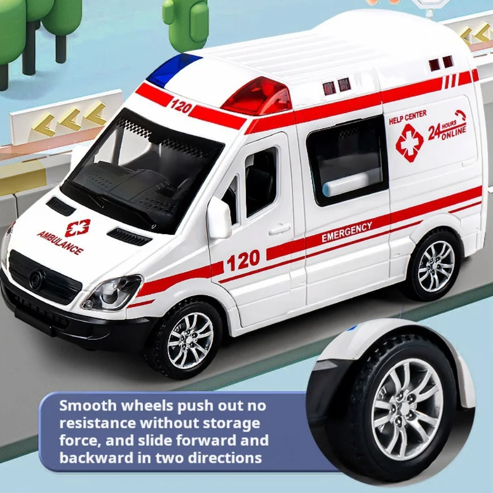 1:32 Mini Ambulance Police Car, Sound & Light Vehicle for Imaginative Kids, Safe for Ages 3+