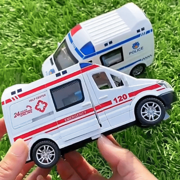 1:32 Mini Ambulance Police Car, Sound & Light Vehicle for Imaginative Kids, Safe for Ages 3+