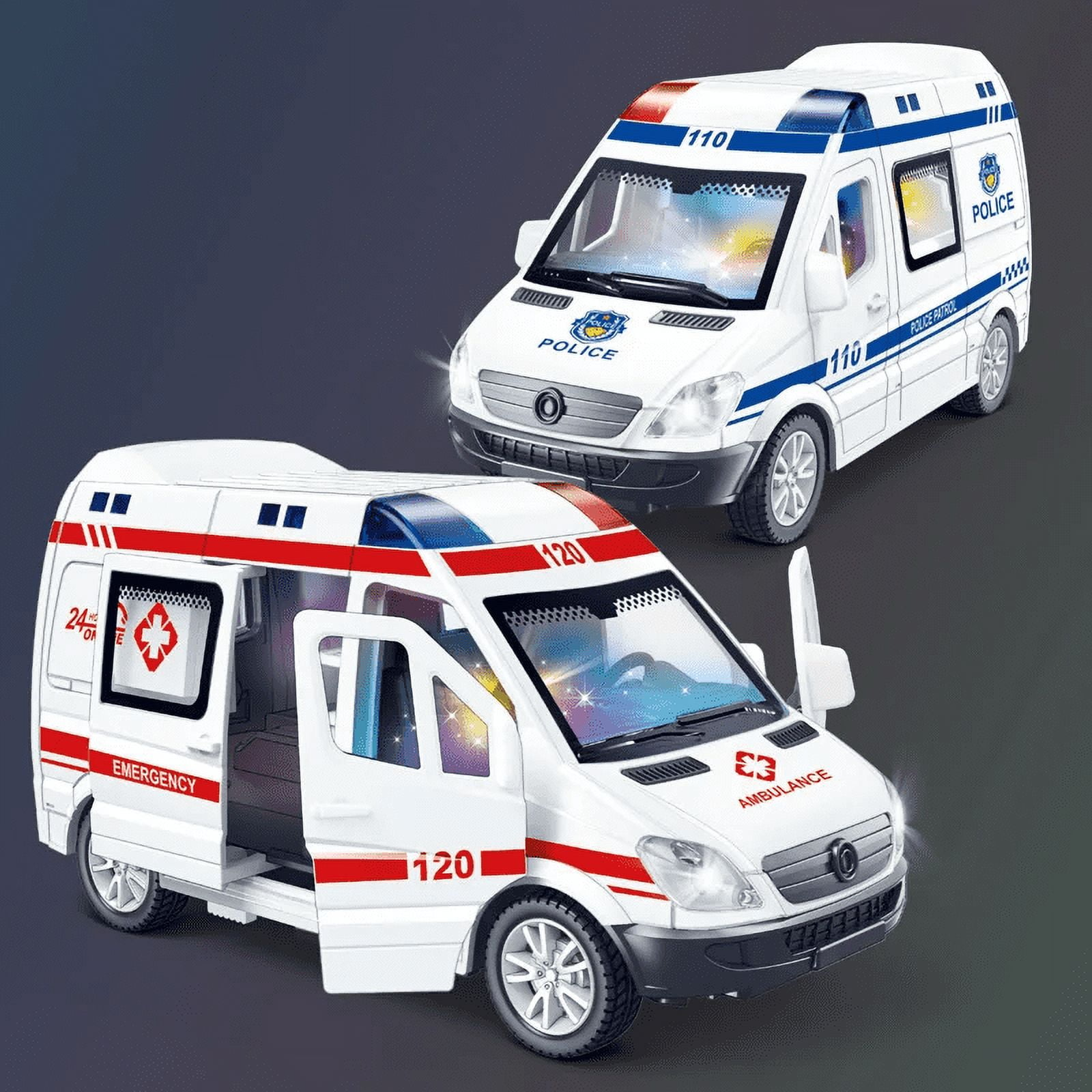 1:32 Mini Ambulance Police Car, Sound & Light Vehicle for Imaginative Kids, Safe for Ages 3+