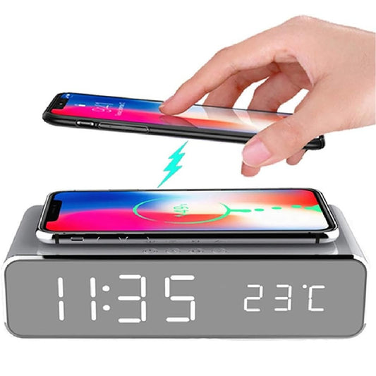 2-in-1 Alarm Clock with Wireless Charging, LED Display, Fast 5W Qi Charging, Power Saving Mode