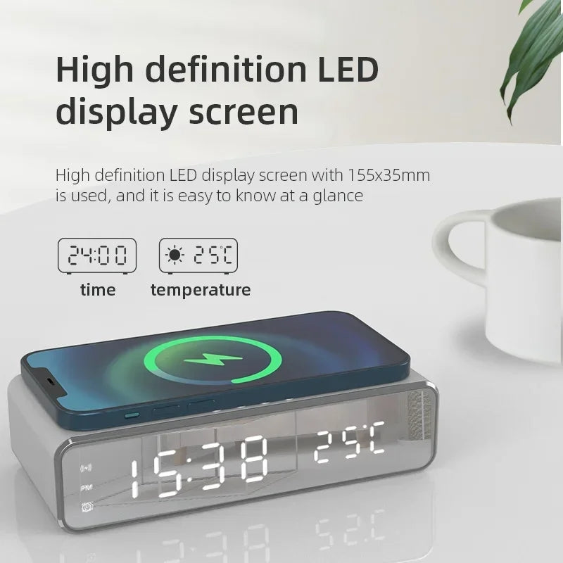 2-in-1 Alarm Clock with Wireless Charging, LED Display, Fast 5W Qi Charging, Power Saving Mode
