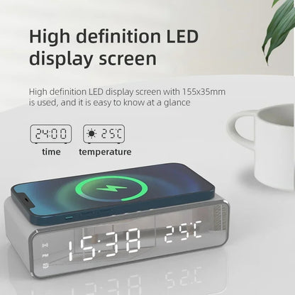 2-in-1 Alarm Clock with Wireless Charging, LED Display, Fast 5W Qi Charging, Power Saving Mode