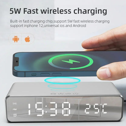 2-in-1 Alarm Clock with Wireless Charging, LED Display, Fast 5W Qi Charging, Power Saving Mode