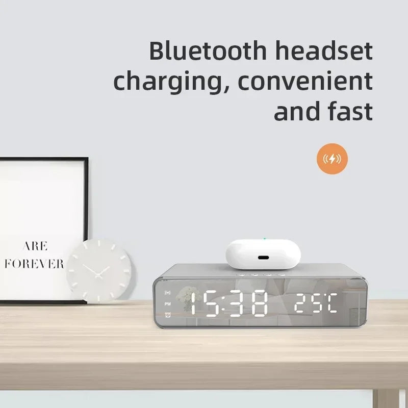 2-in-1 Alarm Clock with Wireless Charging, LED Display, Fast 5W Qi Charging, Power Saving Mode