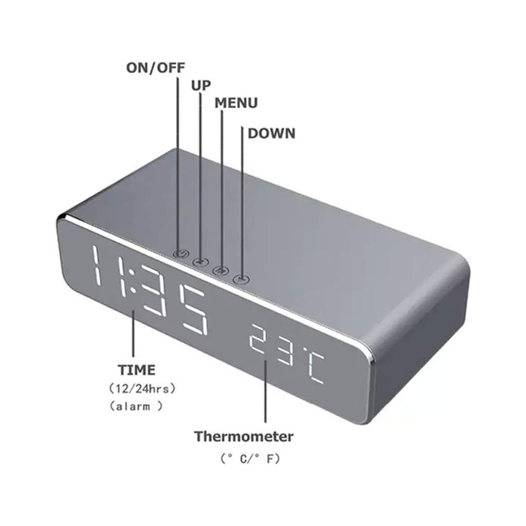 2-in-1 Alarm Clock with Wireless Charging, LED Display, Fast 5W Qi Charging, Power Saving Mode