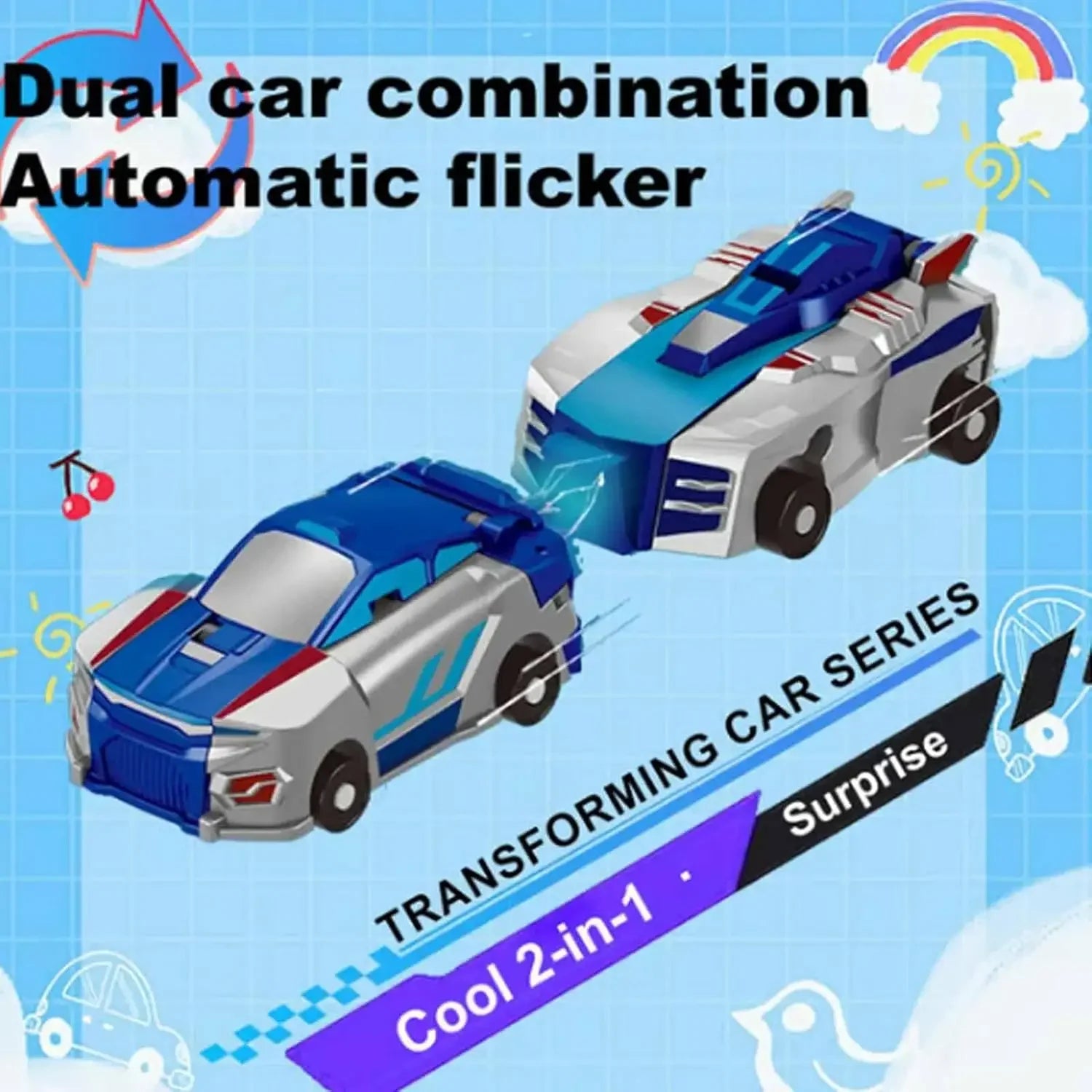 2-in-1 Collision Transforming Dinosaur Car with Automatic Collision Transformation, Manual Play, Safe for Ages 3+