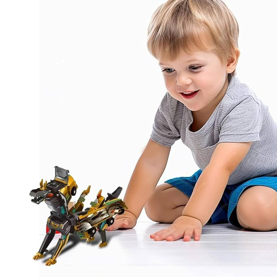 2-in-1 Collision Transforming Dinosaur Car with Automatic Collision Transformation, Manual Play, Safe for Ages 3+