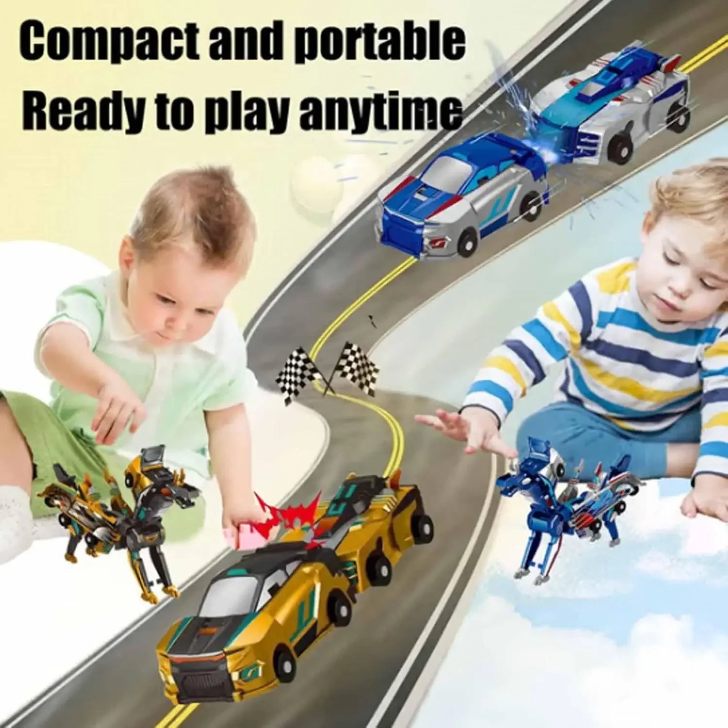 2-in-1 Collision Transforming Dinosaur Car with Automatic Collision Transformation, Manual Play, Safe for Ages 3+