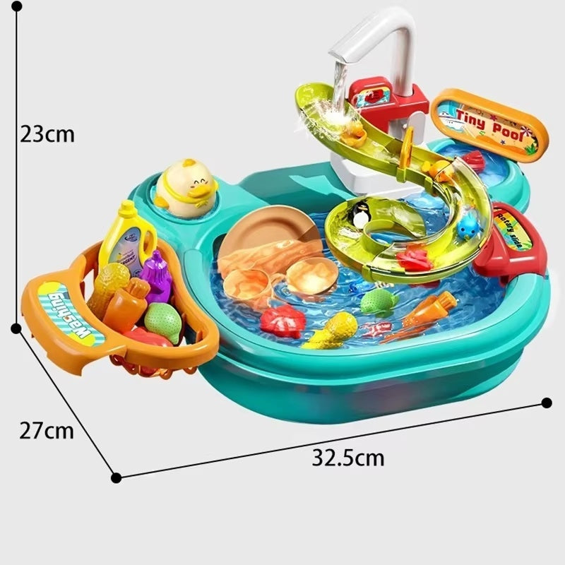 2-in-1 Dishwashing Basin Toys with Fishing Game and Water Circulation, Safe for Kids Ages 3+