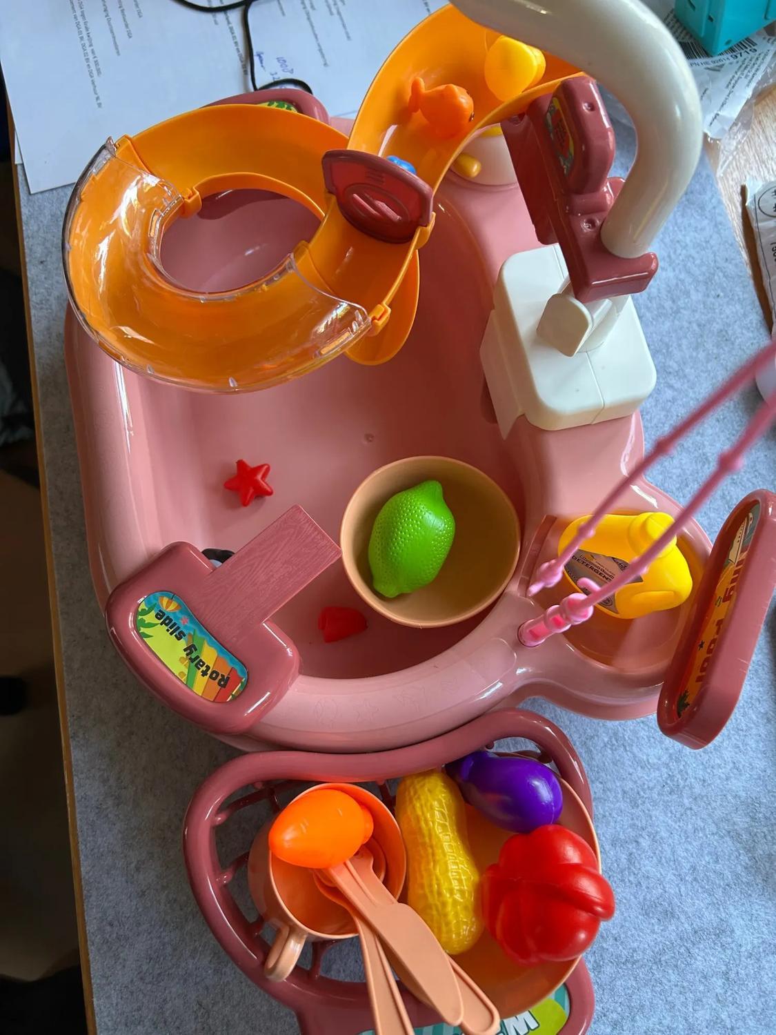 2-in-1 Dishwashing Basin Toys with Fishing Game and Water Circulation, Safe for Kids Ages 3+