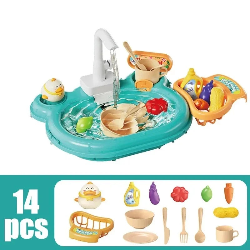 2-in-1 Dishwashing Basin Toys with Fishing Game and Water Circulation, Safe for Kids Ages 3+