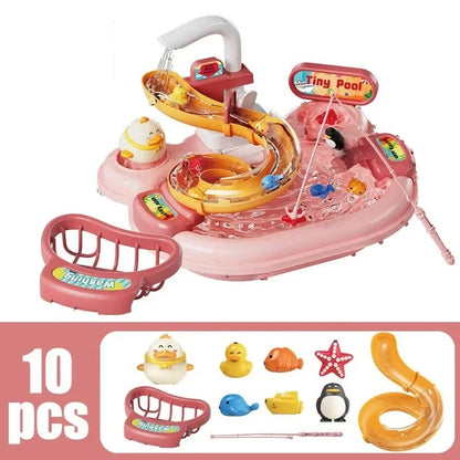 2-in-1 Dishwashing Basin Toys with Fishing Game and Water Circulation, Safe for Kids Ages 3+