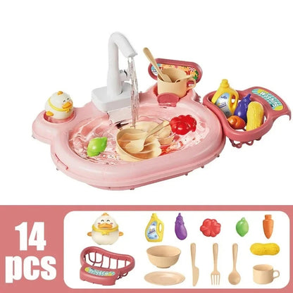 2-in-1 Dishwashing Basin Toys with Fishing Game and Water Circulation, Safe for Kids Ages 3+