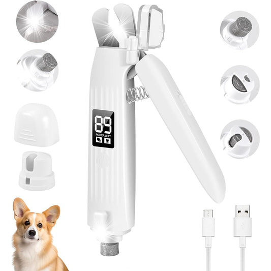 2-in-1 Electric Dog Nail Grinder & Clipper with LED Lights, Low Noise & Low Vibration