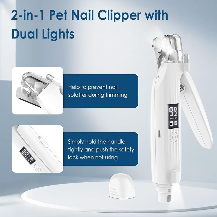 2-in-1 Electric Dog Nail Grinder & Clipper with LED Lights, Low Noise & Low Vibration