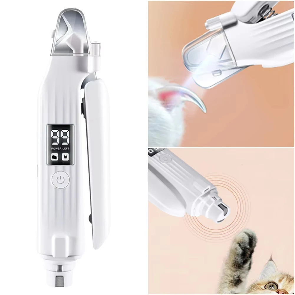 2-in-1 Electric Dog Nail Grinder & Clipper with LED Lights, Low Noise & Low Vibration