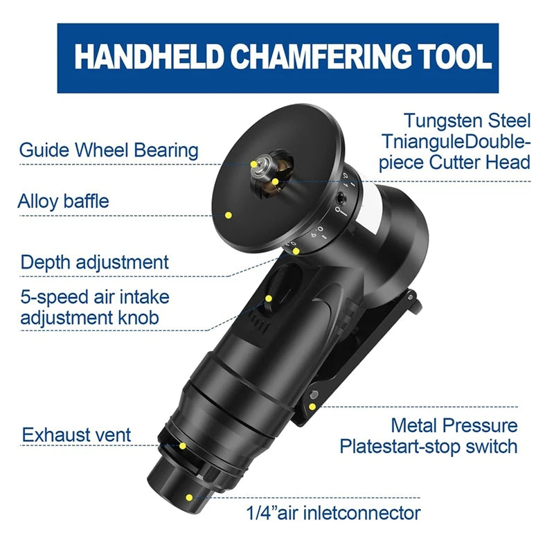 2-in-1 Mini Pneumatic Chamfering Tool – Compact Air-Powered Deburring & Edge Grinding Tool for Precision Metalwork