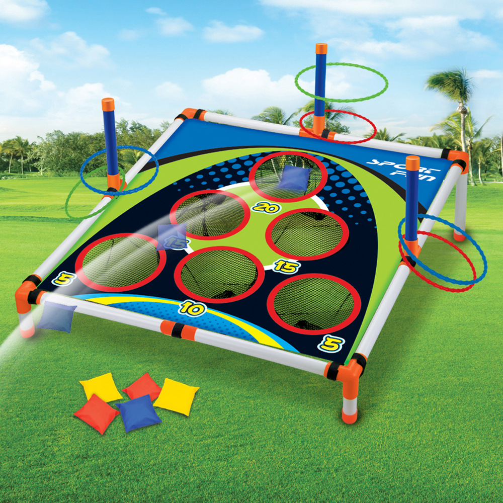 2-in-1 Outdoor Toss Game, Portable Cornhole Throwing Circle Ferrule Board Set, Safe for Ages 3+