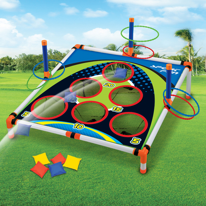 2-in-1 Outdoor Toss Game, Portable Cornhole Throwing Circle Ferrule Board Set, Safe for Ages 3+