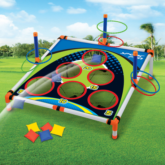 2-in-1 Outdoor Toss Game, Portable Cornhole Throwing Circle Ferrule Board Set, Safe for Ages 3+