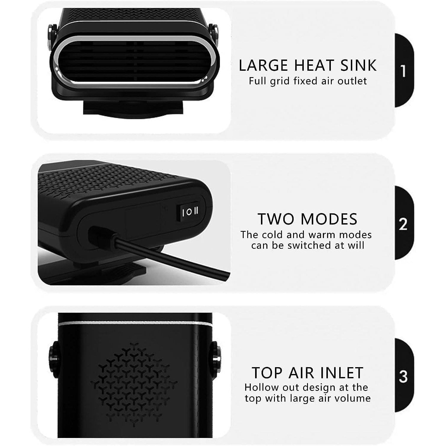 2-in-1 Portable Car Heater With 360° Rotation, Dual Hot & Cool Modes, Fog & Ice Removal