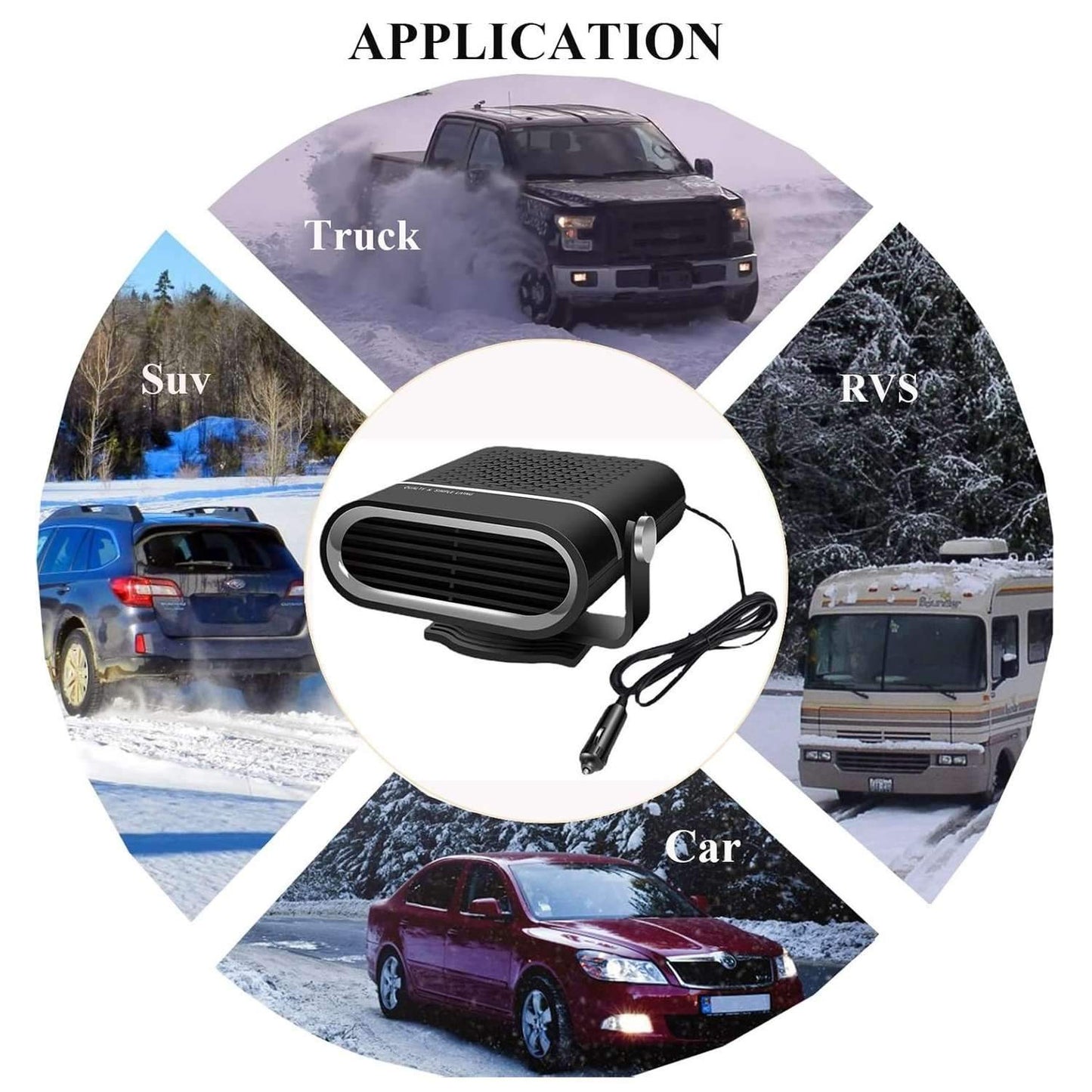 2-in-1 Portable Car Heater With 360° Rotation, Dual Hot & Cool Modes, Fog & Ice Removal