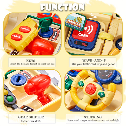 2-in-1 School Bus Driving Toy with Sound and Light, Simulation Steering Wheel Gear, Safe for Ages 3+