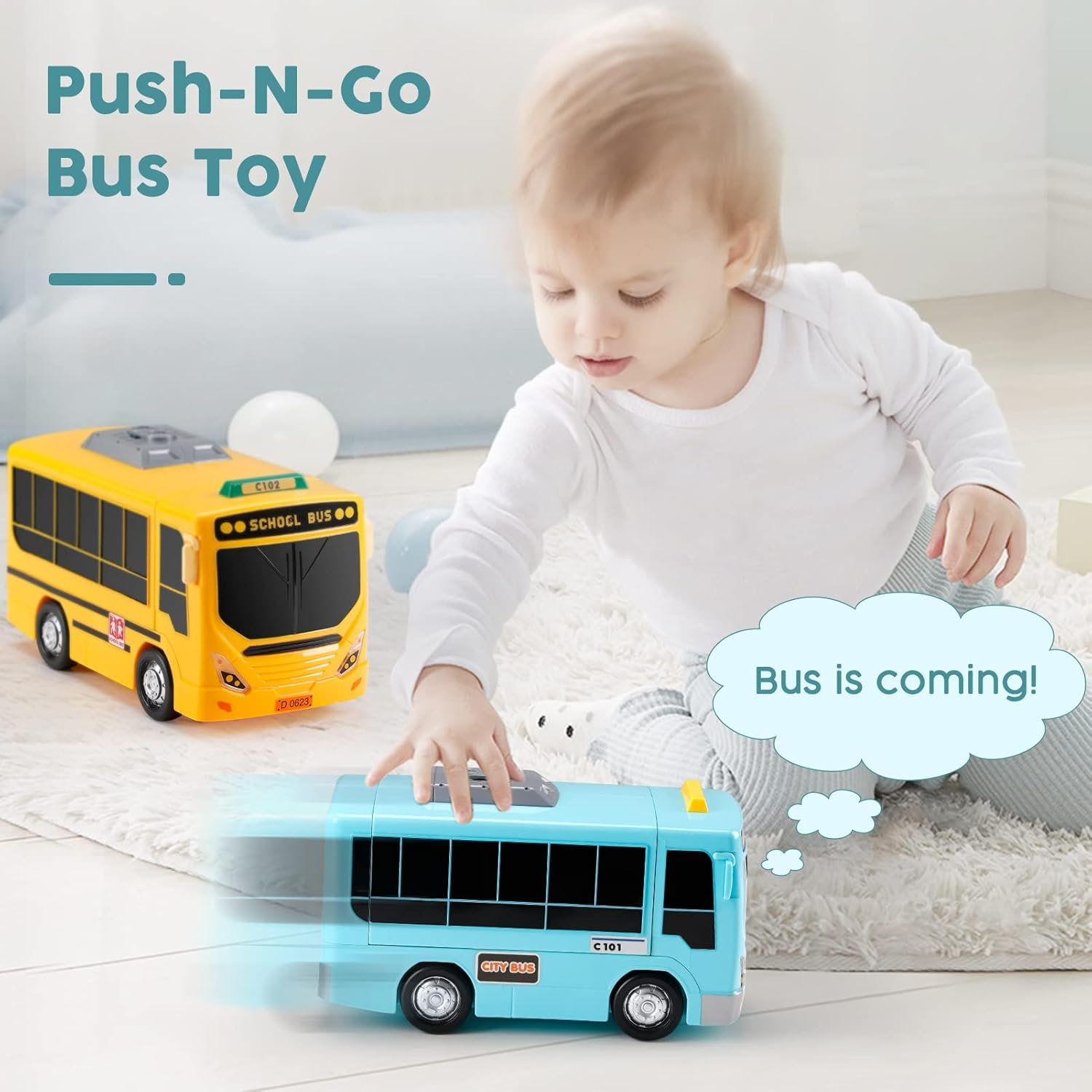 2-in-1 School Bus Driving Toy with Sound and Light, Simulation Steering Wheel Gear, Safe for Ages 3+