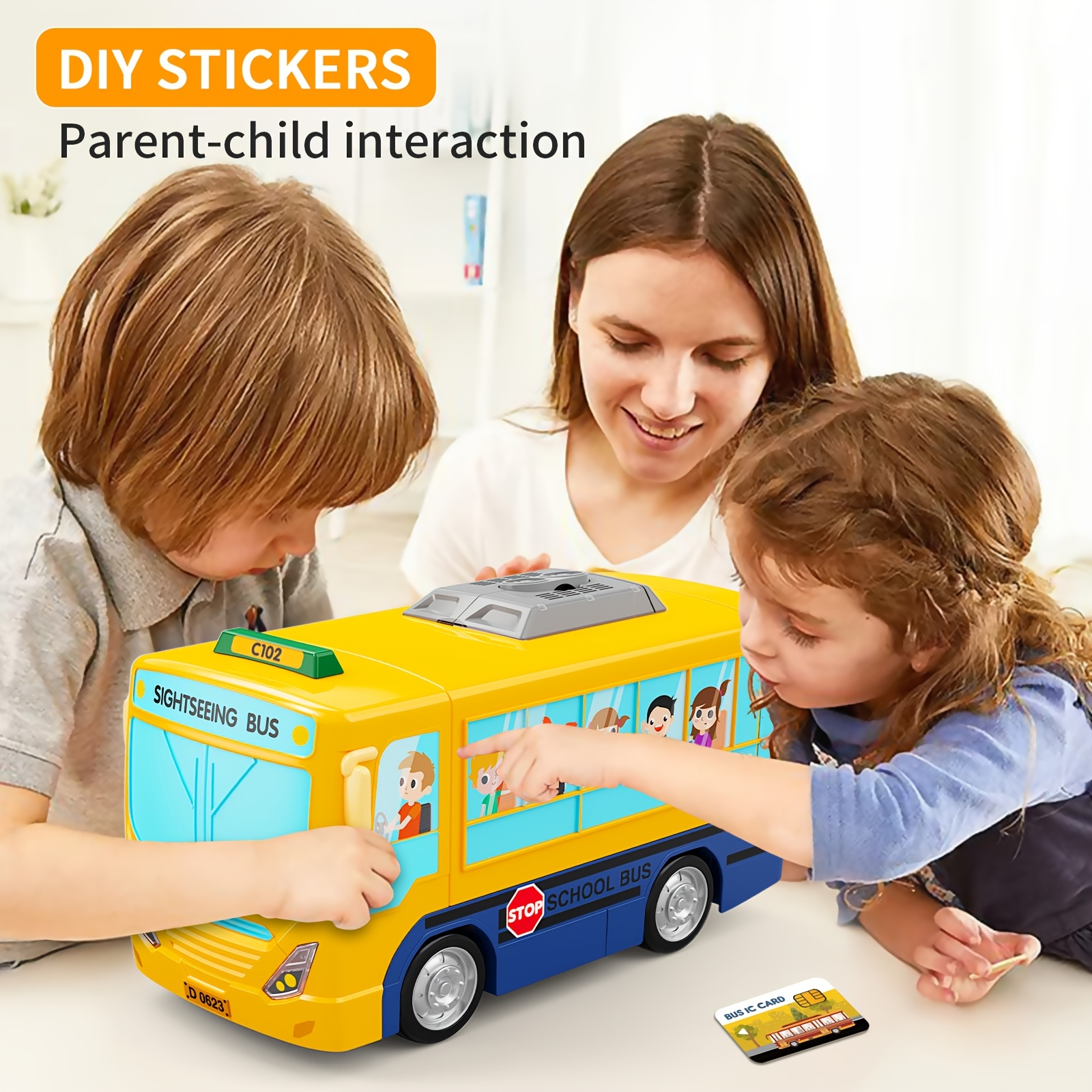 2-in-1 School Bus Driving Toy with Sound and Light, Simulation Steering Wheel Gear, Safe for Ages 3+