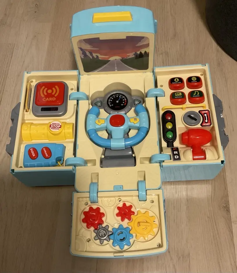 2-in-1 School Bus Driving Toy with Sound and Light, Simulation Steering Wheel Gear, Safe for Ages 3+