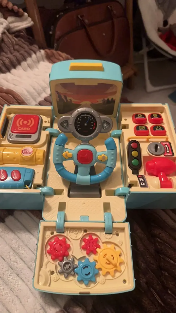 2-in-1 School Bus Driving Toy with Sound and Light, Simulation Steering Wheel Gear, Safe for Ages 3+