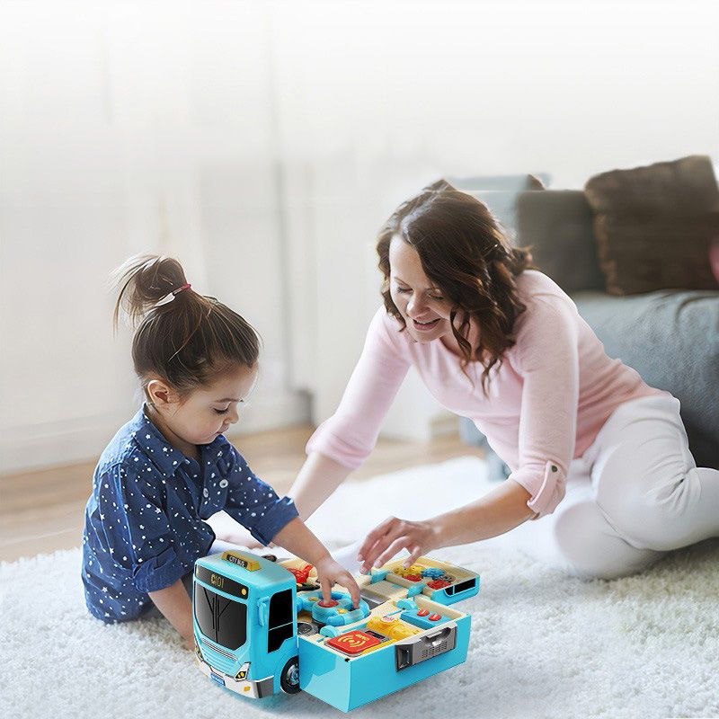 2-in-1 School Bus Driving Toy with Sound and Light, Simulation Steering Wheel Gear, Safe for Ages 3+