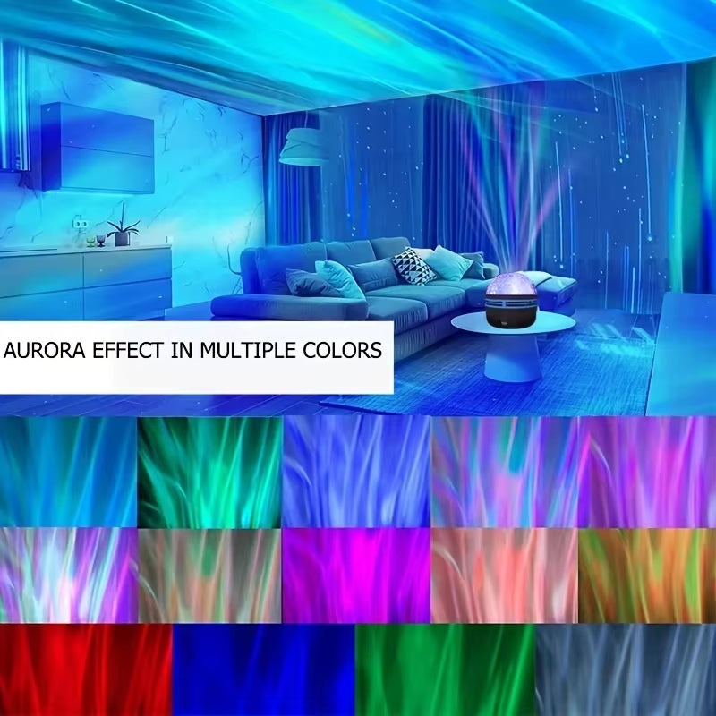 2-in-1 Starry Night Light Projector with Northern Lights and Ocean Waves, 7 Color Modes, and Remote Control