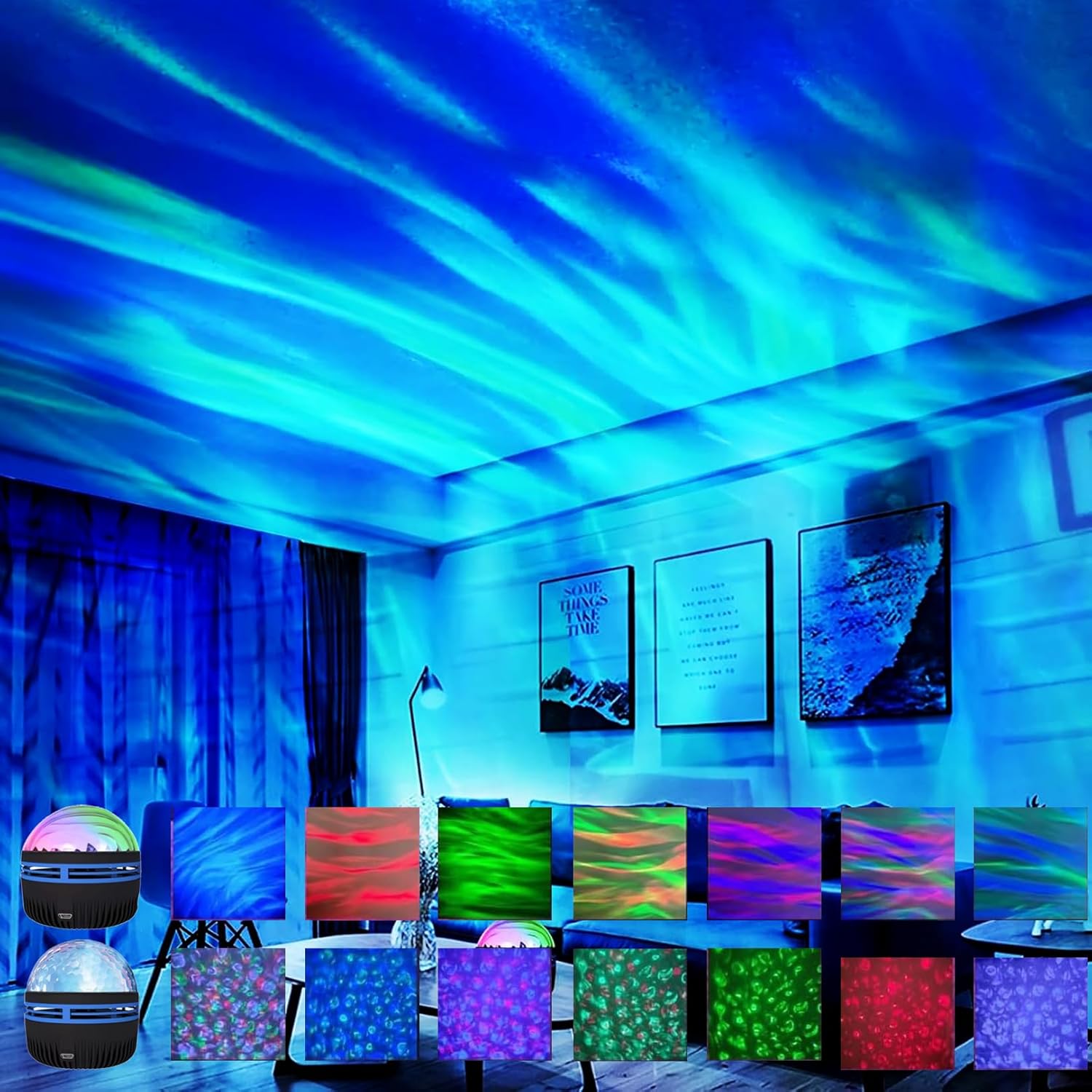 2-in-1 Starry Night Light Projector with Northern Lights and Ocean Waves, 7 Color Modes, and Remote Control