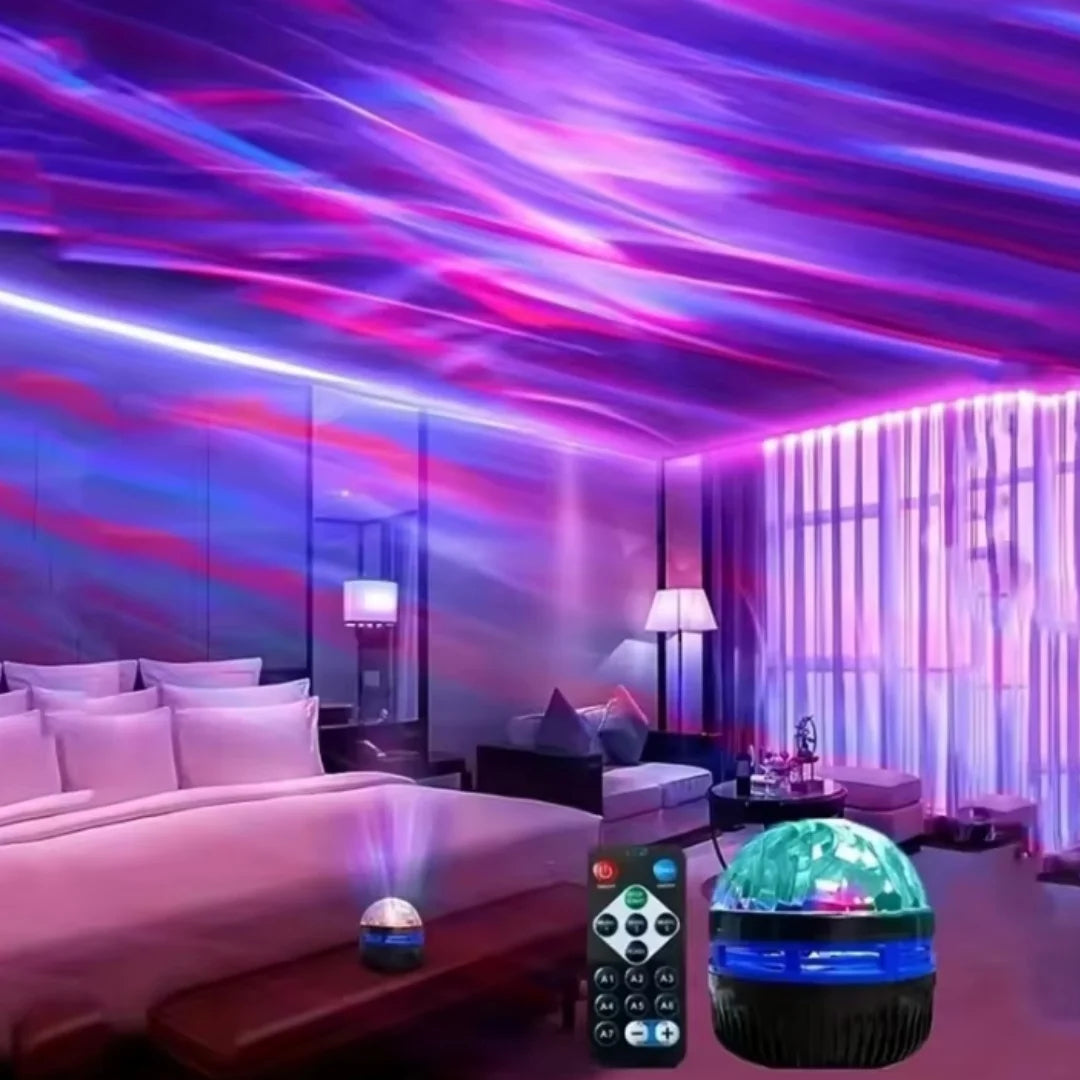 2-in-1 Starry Night Light Projector with Northern Lights and Ocean Waves, 7 Color Modes, and Remote Control