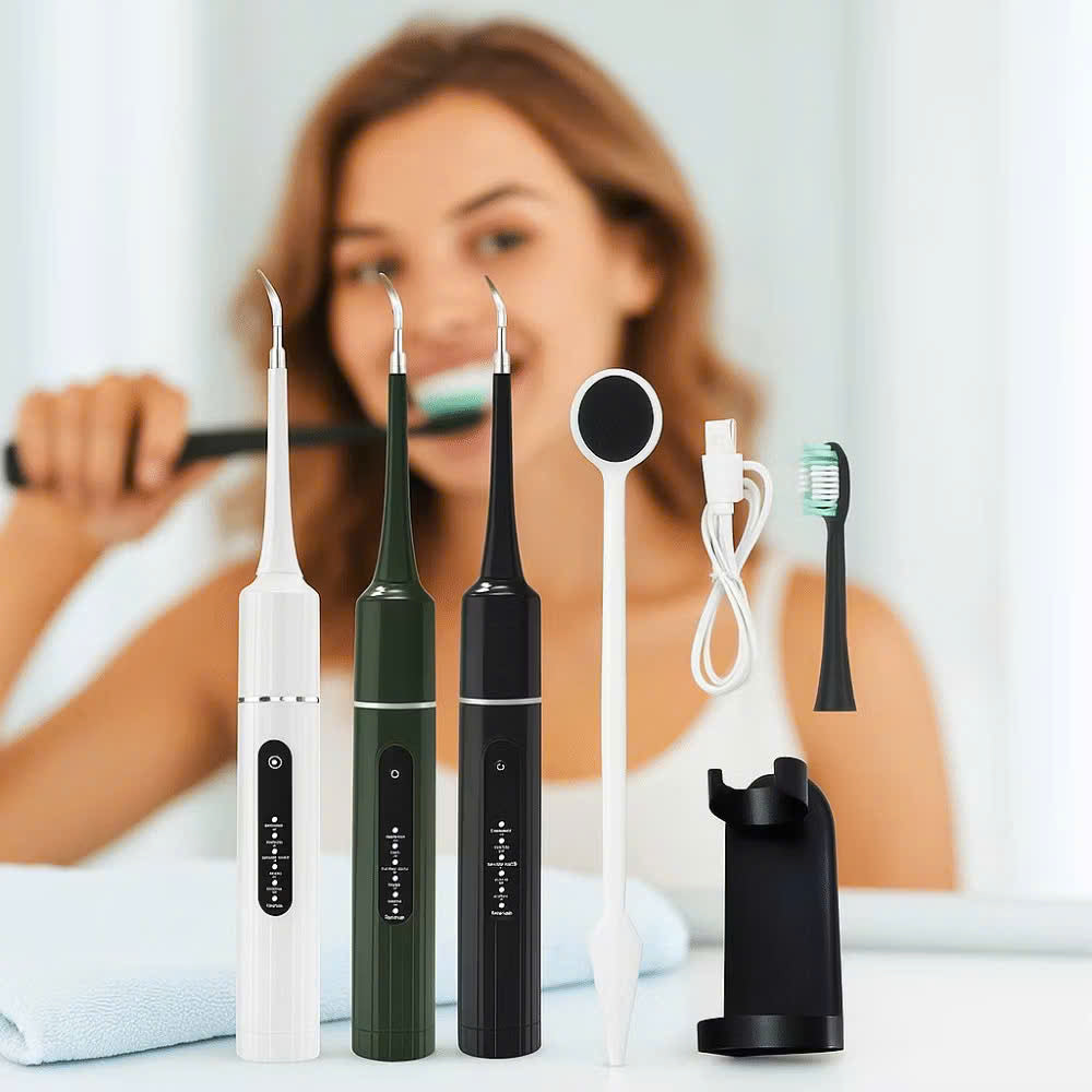 2-in-1 Ultrasonic Tooth Cleaner & Electric Toothbrush – Waterproof, USB Rechargeable, Compact Portable Design