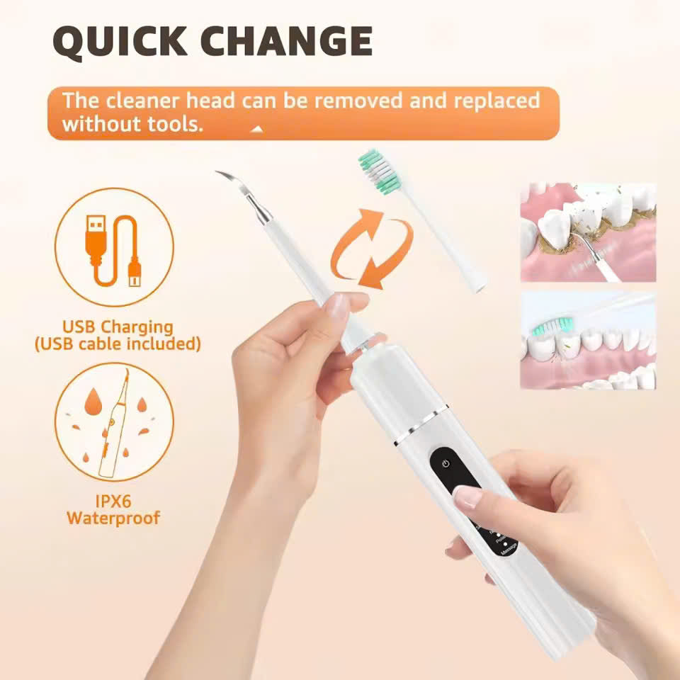 2-in-1 Ultrasonic Tooth Cleaner & Electric Toothbrush – Waterproof, USB Rechargeable, Compact Portable Design