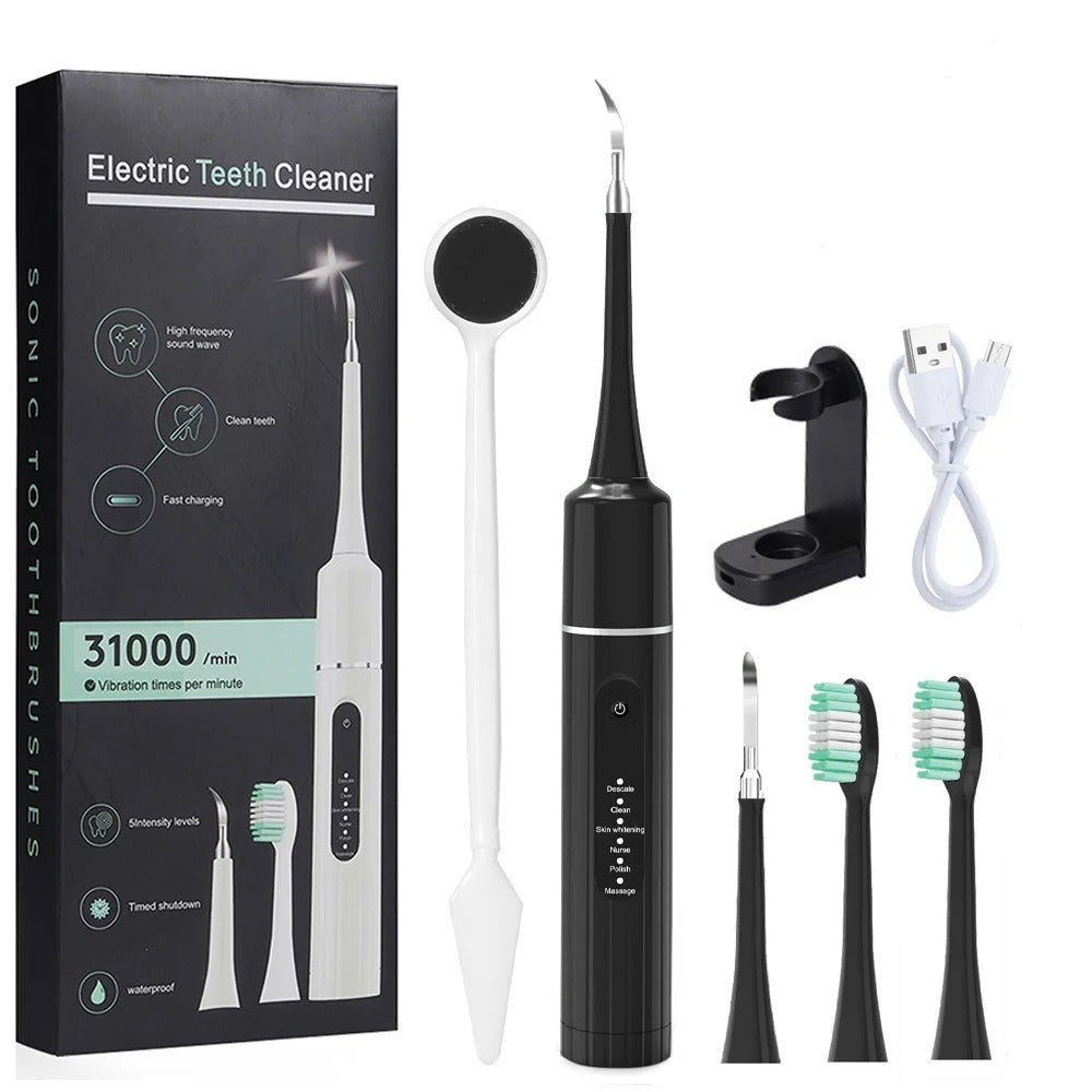 2-in-1 Ultrasonic Tooth Cleaner & Electric Toothbrush – Waterproof, USB Rechargeable, Compact Portable Design