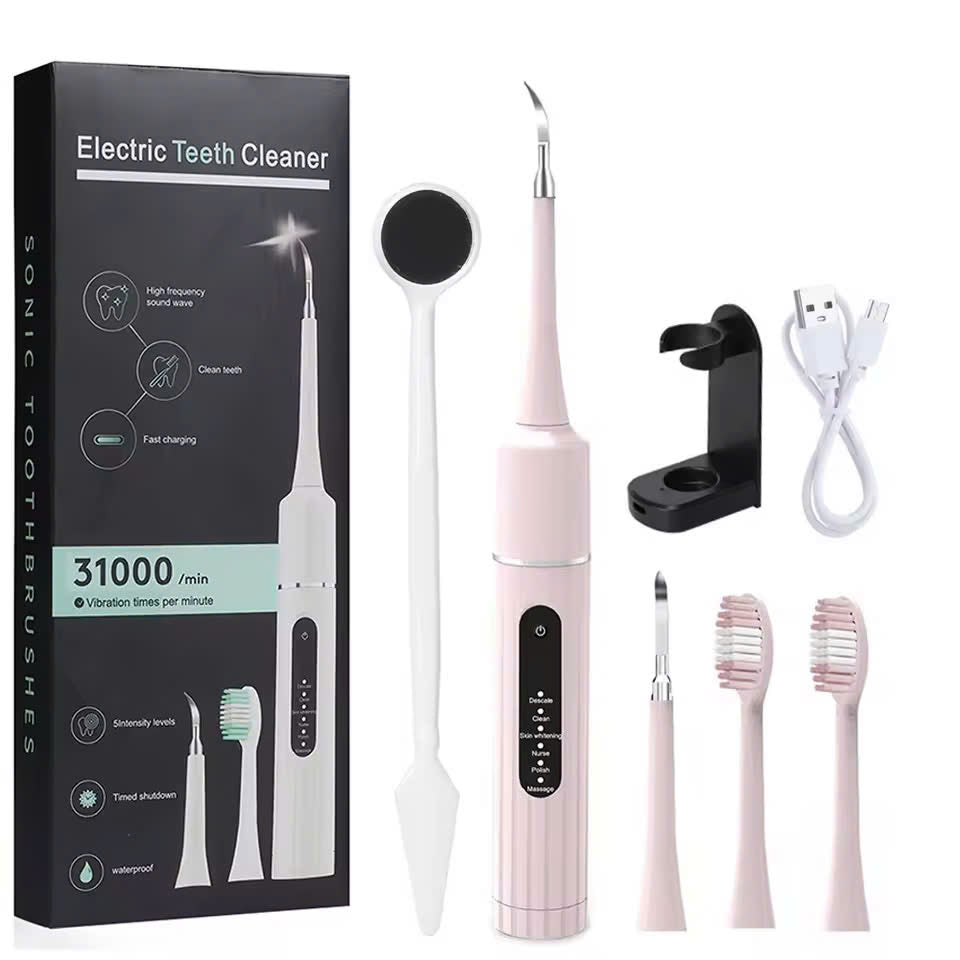 2-in-1 Ultrasonic Tooth Cleaner & Electric Toothbrush – Waterproof, USB Rechargeable, Compact Portable Design