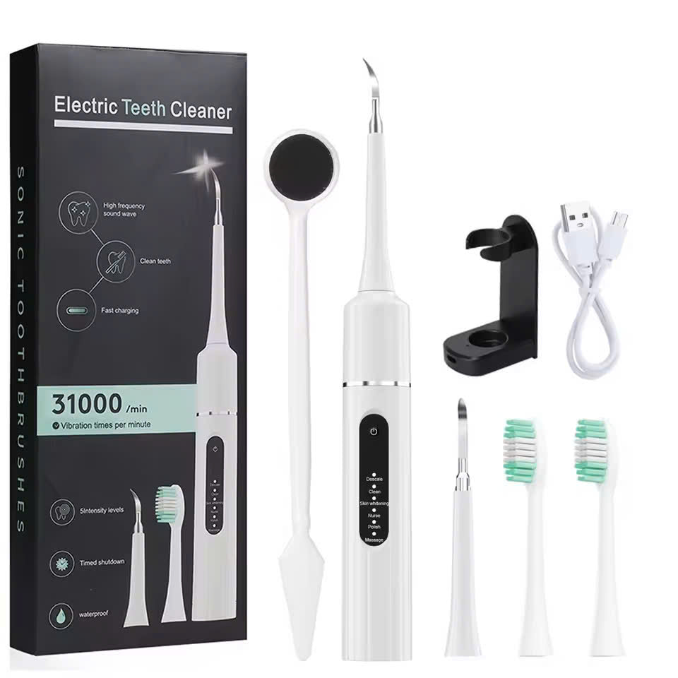 2-in-1 Ultrasonic Tooth Cleaner & Electric Toothbrush – Waterproof, USB Rechargeable, Compact Portable Design