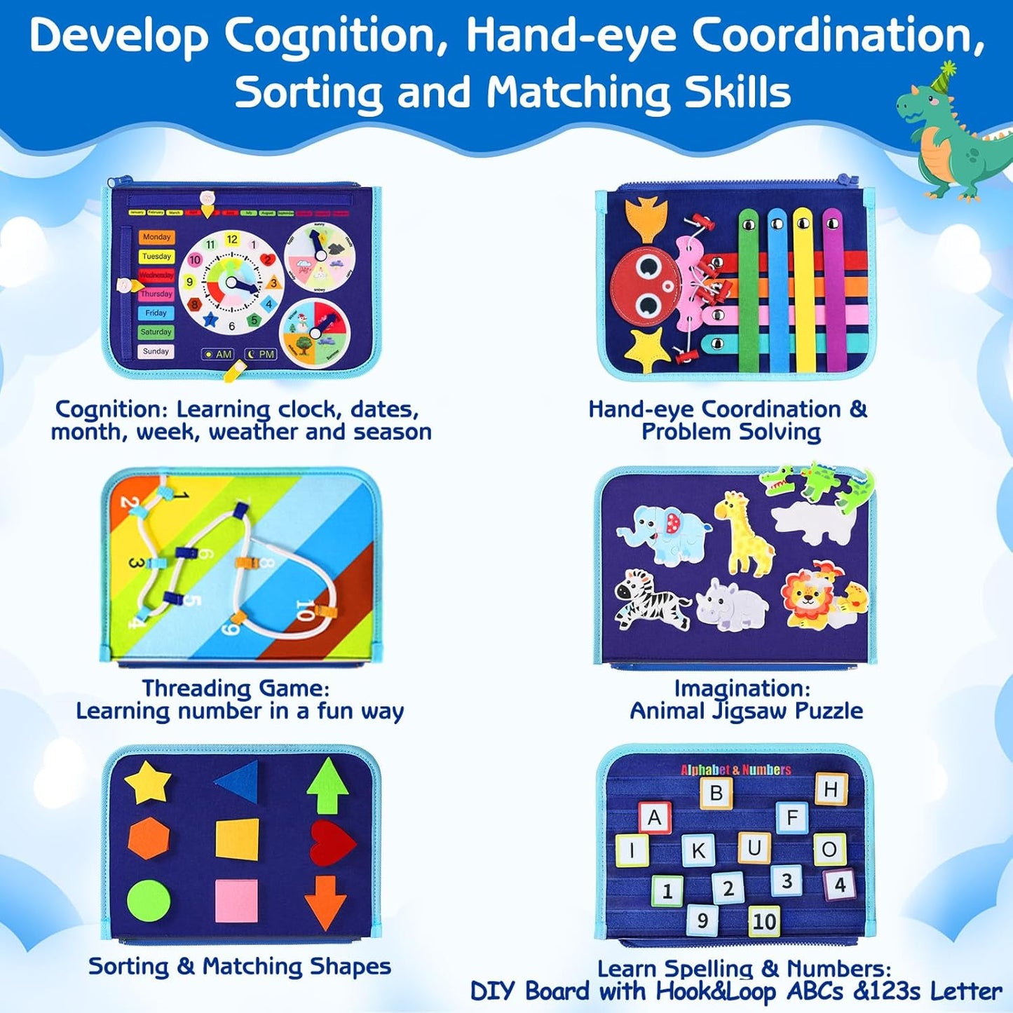 8-in-1 DIY Montessori Busy Board for Ages 2-6 – Non-toxic, Portable, Cartoon Design