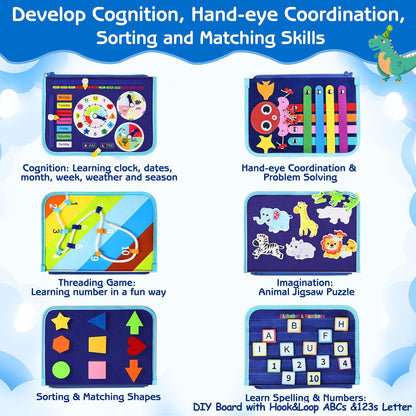 8-in-1 DIY Montessori Busy Board for Ages 2-6 – Non-toxic, Portable, Cartoon Design