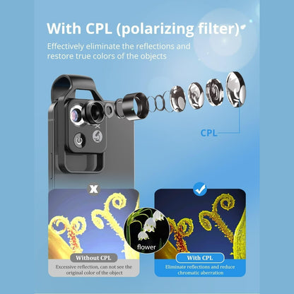 200X Zoom Professional Microscope Lens for Smartphones with Clip, Built-in LED Fill Light