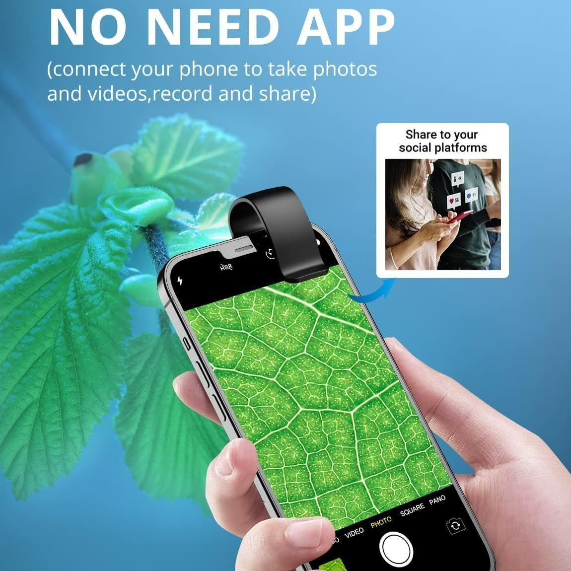 200X Zoom Professional Microscope Lens for Smartphones with Clip, Built-in LED Fill Light