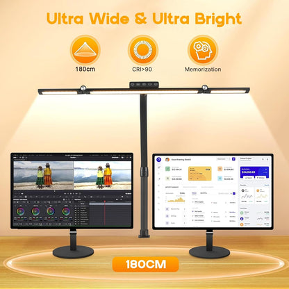 24W Triple-Head LED Desk Lamp with Clamp, Auto-Dimming, and 360° Flexible Gooseneck Design for Office and Home