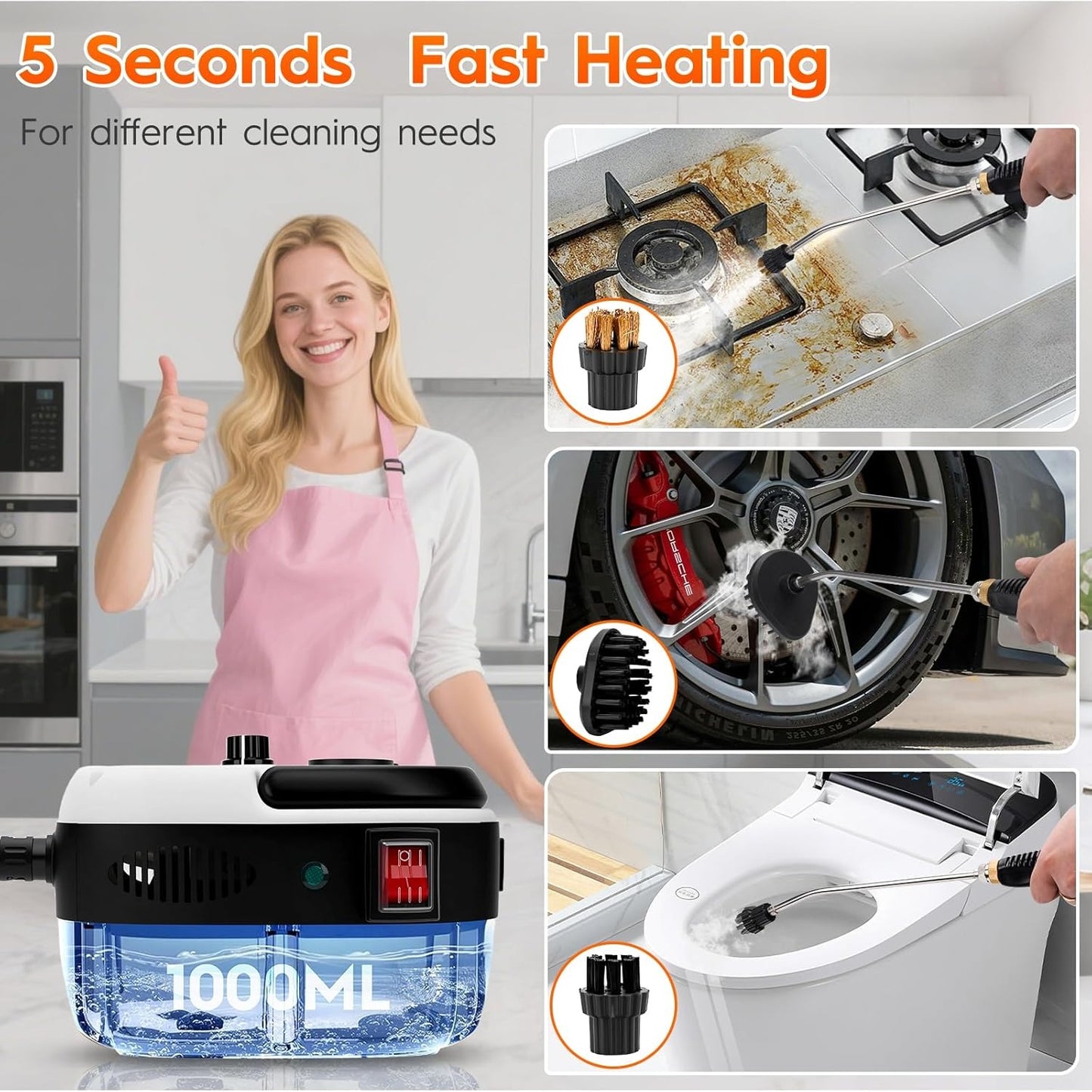 2500W Portable Handheld Steam Cleaner High Temperature Pressurised - Powerful Deep Cleaning for Kitchen, Car & Home
