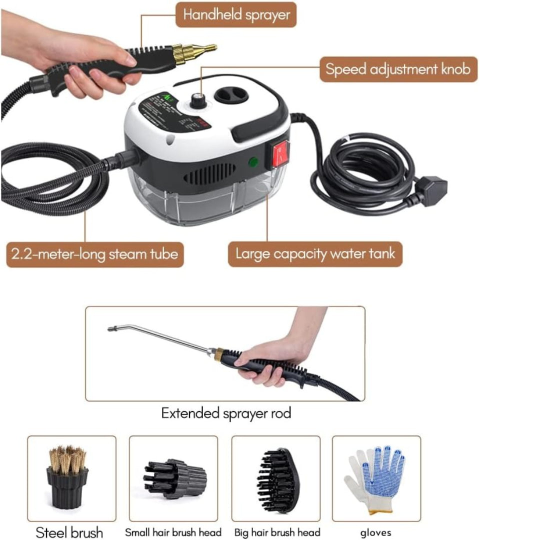 2500W Portable Handheld Steam Cleaner High Temperature Pressurised - Powerful Deep Cleaning for Kitchen, Car & Home